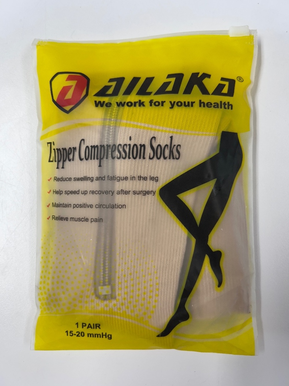New Ailaka Zipper Open Toe Compression Socks Beige Sm-Med 15-20 mmHG